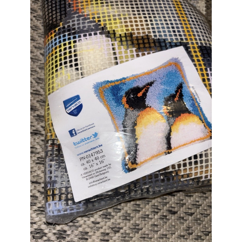 Needlework Pillow Making Kit Penguin Pattern 16x16 Inch NWT Craft Needlepoint